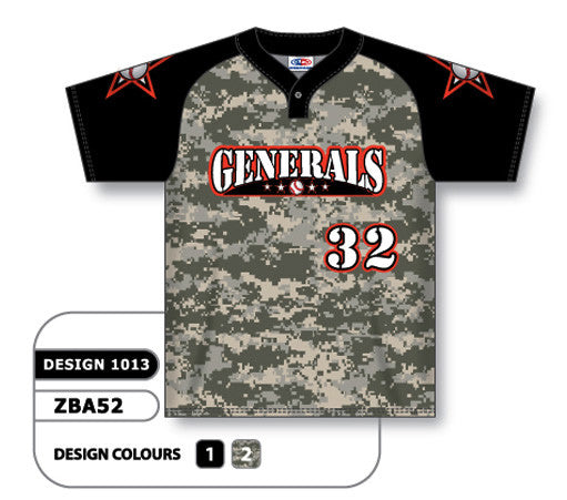 Athletic Knit Custom Sublimated One-Button Pro Placket Baseball Jersey Design 1013 (ZBA52-1013)