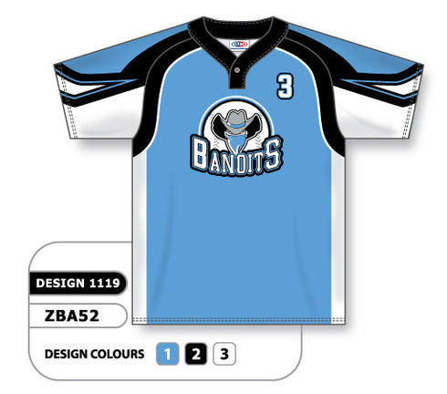 Athletic Knit Custom Sublimated One-Button Pro Placket Baseball Jersey Design 1119 (ZBA52-1119)