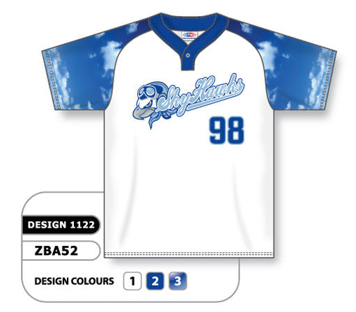 Athletic Knit Custom Sublimated One-Button Pro Placket Baseball Jersey Design 1122 (ZBA52-1122)