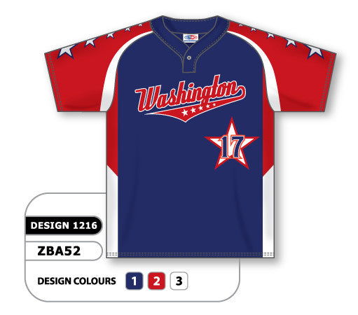 Athletic Knit Custom Sublimated One-Button Pro Placket Baseball Jersey Design 1216 (ZBA52-1216)