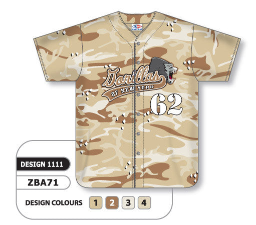 Athletic Knit Custom Sublimated Full Button Baseball Jersey Design 1111 (ZBA71-1111)