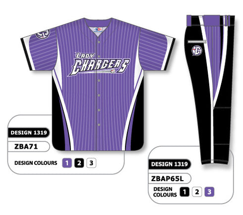 Athletic Knit Custom Sublimated Ladies Full Button Short Sleeve Softball Uniform Set Design 1319 (ZBA71S-1319)