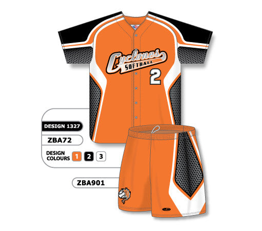 Athletic Knit Custom Sublimated Ladies Full Button Short Sleeve Softball Uniform Set Design 1327 (ZBA72S-1327)