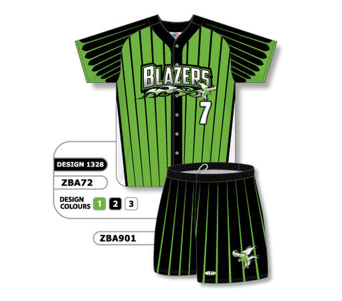 Athletic Knit Custom Sublimated Ladies Full Button Short Sleeve Softball Uniform Set Design 1328 (ZBA72S-1328)
