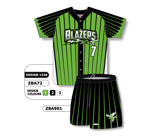 Athletic Knit Custom Sublimated Ladies Full Button Short Sleeve Softball Uniform Set Design 1328 (ZBA72S-1328)