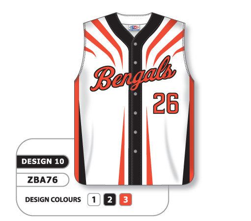 Athletic Knit Custom Sublimated Full Button Sleeveless Baseball Jersey Design 0910 (ZBA76-0910)