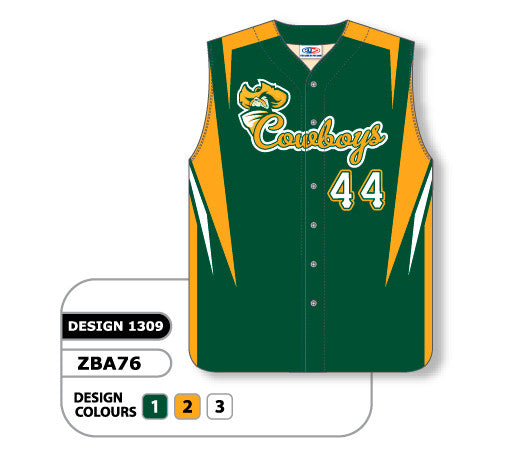 Athletic Knit Custom Sublimated Full Button Sleeveless Baseball Jersey Design 1309 (ZBA76-1309)
