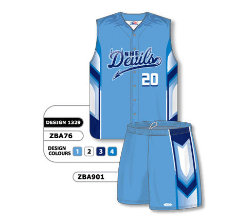 Athletic Knit Custom Sublimated Ladies Full Button Sleeveless Softball Uniform Set Design 1329 (ZBA76S-1329)