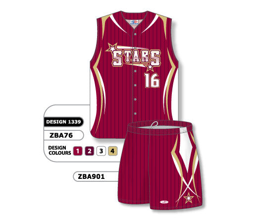 Athletic Knit Custom Sublimated Ladies Full Button Sleeveless Softball Uniform Set Design 1339 (ZBA76S-1339)