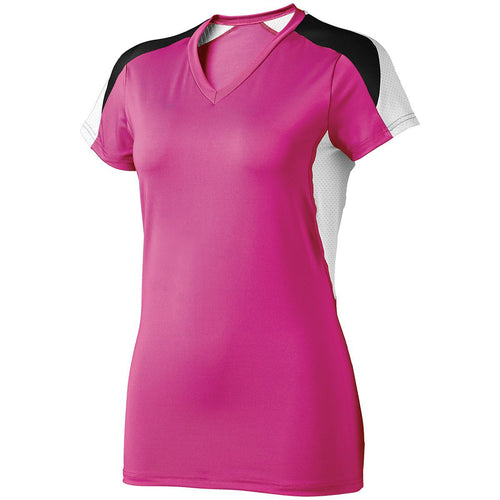 Russell Athletic Ladies Atomic Short Sleeve Jersey (342192-C), Color 'Raspberry/Black/White'