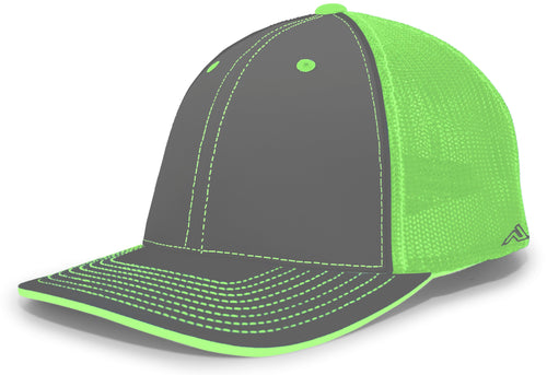 Pacific Headwear Trucker Flexfit® Cap, Size S/M (404M), Color 'GraphiteNeonGreenGraphite'