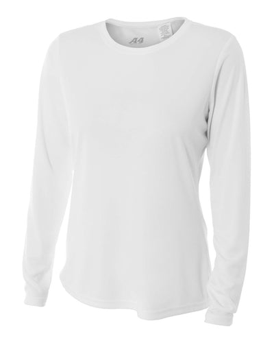 A4 Women's Long Sleeve Performance Crew, Sizes 2XL-4XL (NW3002), Color 'White'