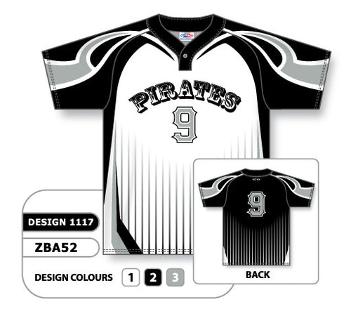 Athletic Knit Custom Sublimated One-Button Pro Placket Baseball Jersey Design 1117 (ZBA52-1117)